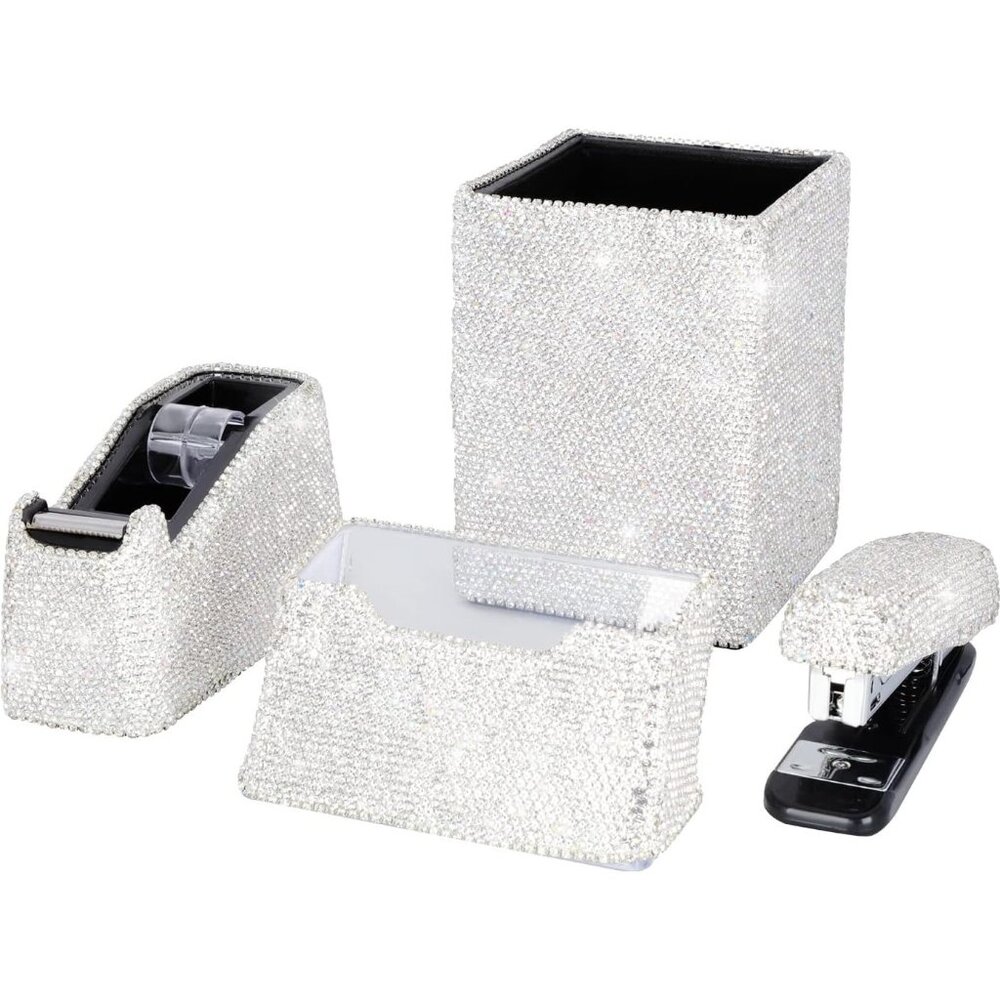 NEW Sparkling Bling Swarovski Crystal Rhinestone Desk Set: Black +Gift! - Picture 13 of 16